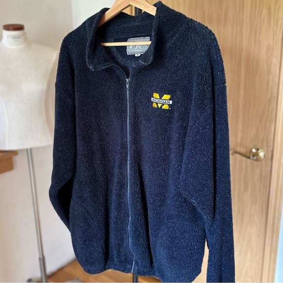 Michigan Football Sherpa Apparel Navy Blue Zip Up Teddy Terry Cloth Jacket XL C1 - Picture 2 of 6